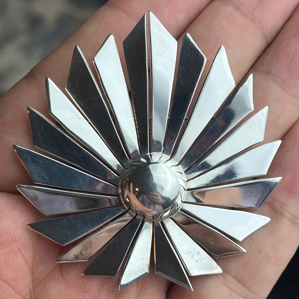 Vintage MCM Abstract Sterling Silver Brooch Pin / 66X52mm / Stamped 925